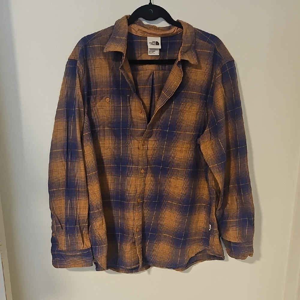 The North Face Blue and Tan Plaid Shirt